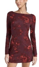 Reformation Jaelynn Mini Dress Small Burgundy Red Floral Long Sleeve Grunge
