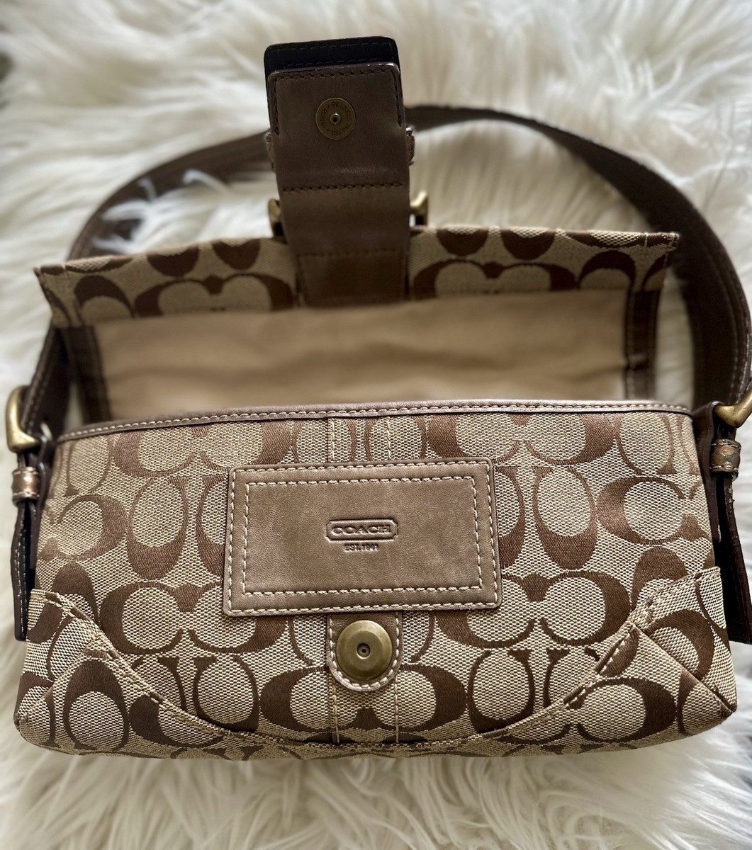 Coach Soho Flap Bag Signature Jacquard Snake Trim Bronze Antique