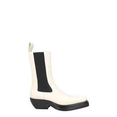 Bottega Veneta Damen Hohe Stiefel Weiß Schwarz Leder Kubanischer Absatz UK5,5 UVP 1080