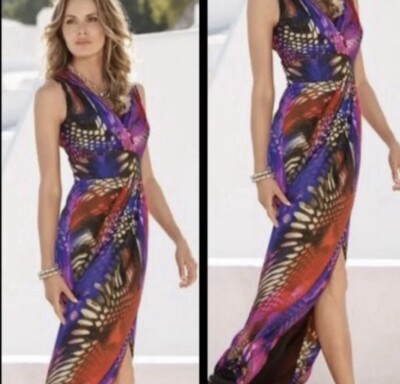 BOSTON PROPER Snake Maxi Dress Mirrored Anaconda Purple Red Black Python Sz 2