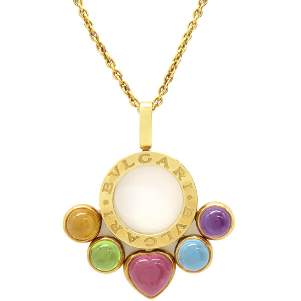 BVLGARI Allegra Multi Stone K18YG Gold Heart Pendant Necklace 156892