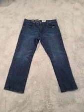 TK Axel Jeans Mens 38x32 Blue Denim SLIM BOOT Whiskering Washout Look