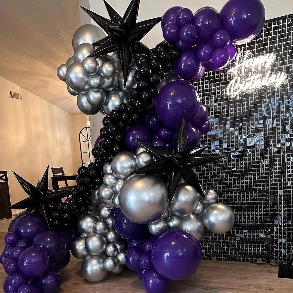 70pcs 12 inch Purple Black Metallic Silver Latex Balloons for Halloween - Image 3 of 4