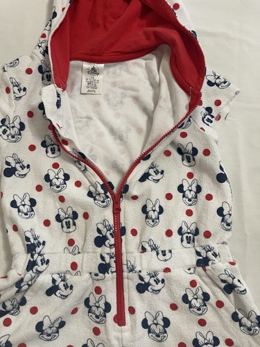 Disney Girls 7/8 Romper White 1-Piece Minnie Mouse All Around Hoodie Ears Bow - Picture 8 of 8