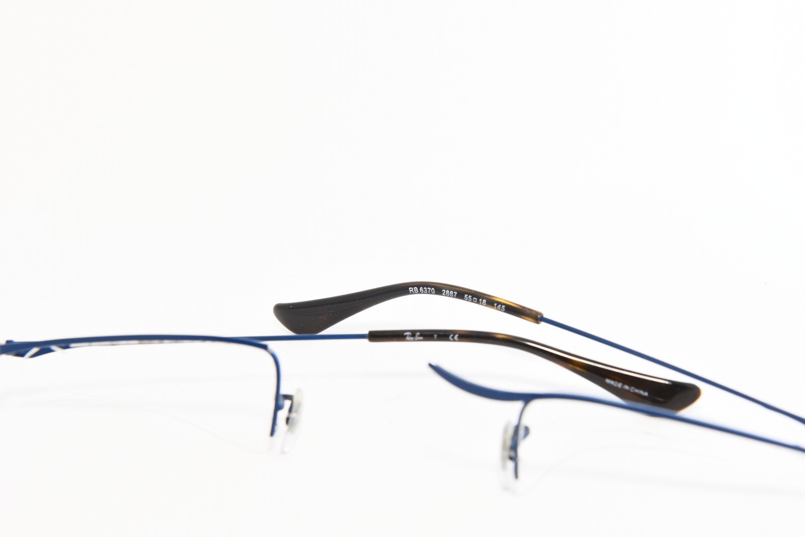 RAY BAN RB6370 2887 HALF RIMLESS METAL EYEGLASS FRAMES BLUE 55 18 145 BROKEN EBay
