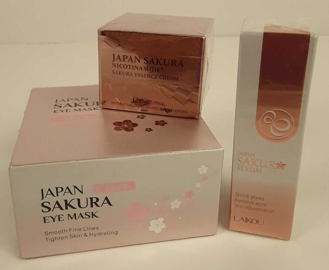 Laikou Sakura Japan Skin Care Set ~ Anti Aging. Serum, Eye Mask, Cream