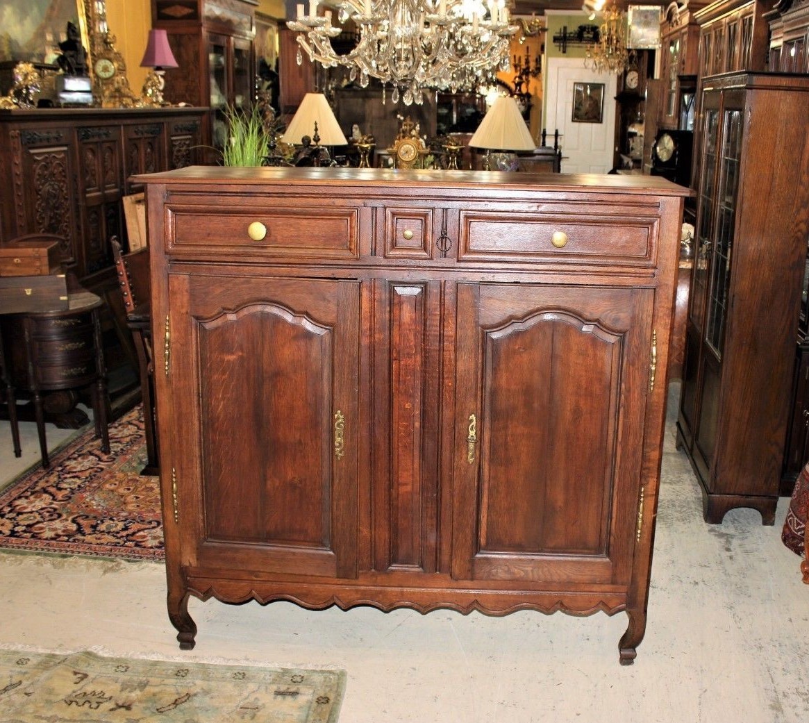 French Antique Oak Tall Sideboard Cabinet | Dining Room Storage