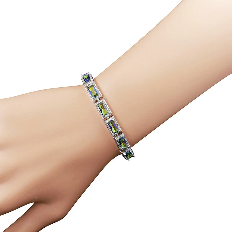 Joyería hecha a mano arco iris topacio místico piedras preciosas plata mujeres pulseras encantadoras Foto 4 de 4