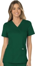 Cherokee Scrubs for Women Mock Wrap Top with 3 Pocket GREEN XS