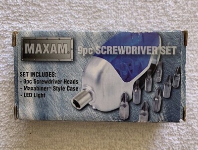 Maxam  9pc Screwdriver Set with Maxabiner  Case and LED Light New Free Shipping 