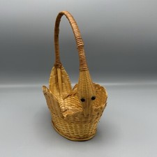 Vtg Swan Goose Duck Handled Weave Basket Cottagecore Grannycore Kitschy Folk Art