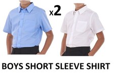 2 Pack Boys Polycotton School Shirt Mens White Blue Short Sleeve Shirts Office