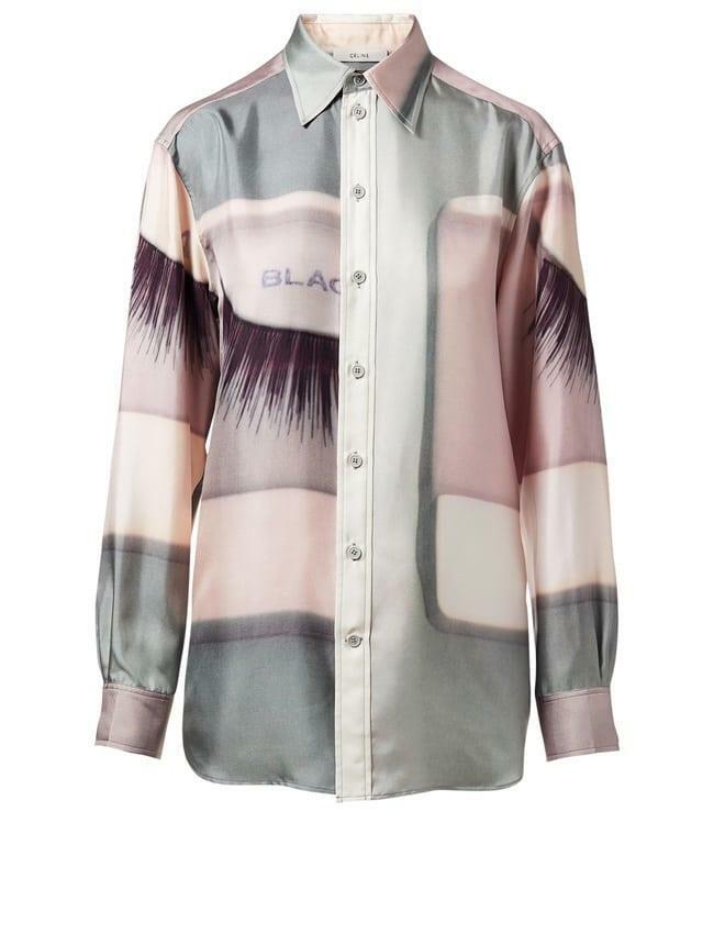 CELINE Lash Eyelash Print Shirt Pink Grey Blouse 36 Phoebe Philo 