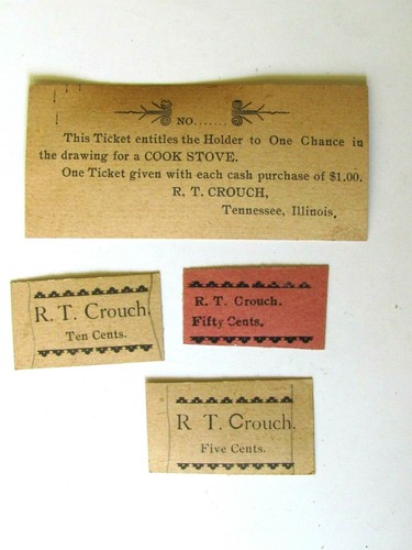 TENNESSEE McDONOUGH COUNTY ILLINOIS R CROUCH STORE TRADE TOKEN & DRAWING TICKET