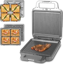 3 in 1 Electric Griddle Panini Press with Removable Plates Belgian Waffle Maker