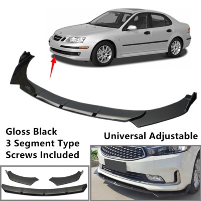 Universal Black 3 Segment Type Fit For Saab 9-3 03-07 Front Bumper Lip Spoiler