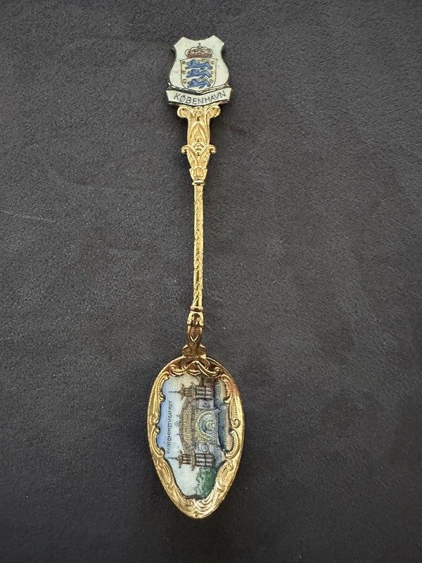 Vintage Souvenir Collectable Tea Spoon From Copenhagen - Copper  - Enamel