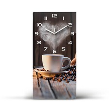 Wanduhr Echt-Glas-Küchenuhr 30x60 Deko Bilder-Motiv: Tasse Kaffee Braun