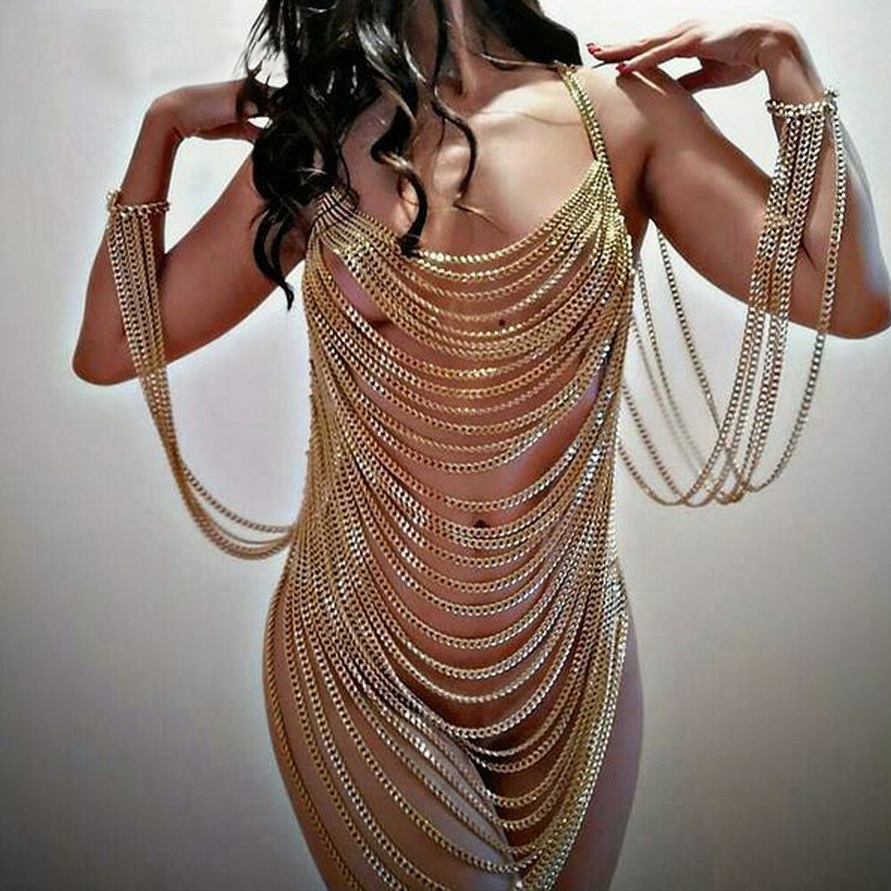 gold chain for dress Ramesh Metal Fringe Body Chain Dress – Mew Mews main image 0