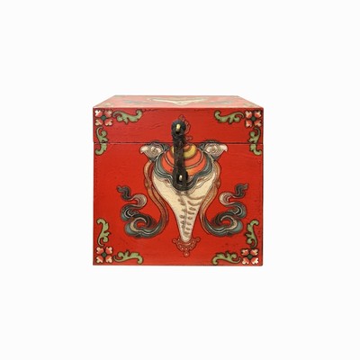 Chinese Distressed Red Wheel Conch Graphic Square Shape Box ws3497