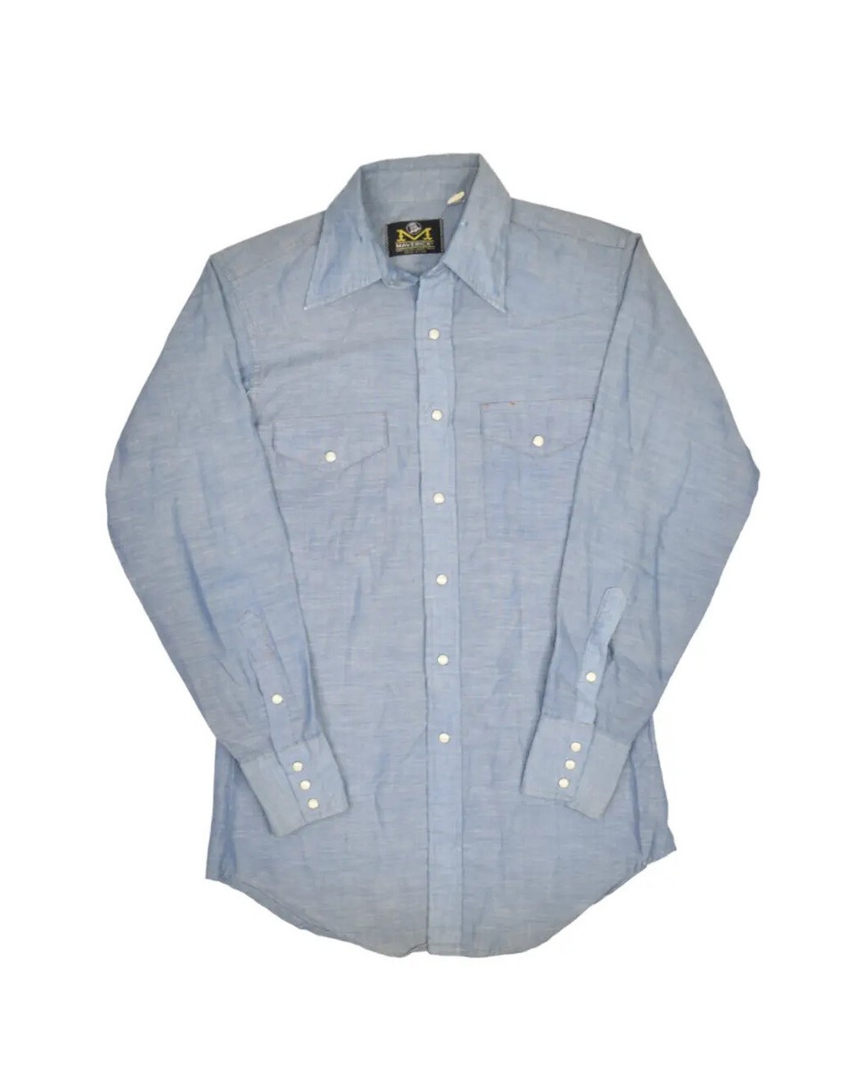 Vintage Maverick Shirt Men M Sanforized Chambray Pearl Snap Vintage Maverick Shirt Men M Sanforized Chambray Pearl Snap
