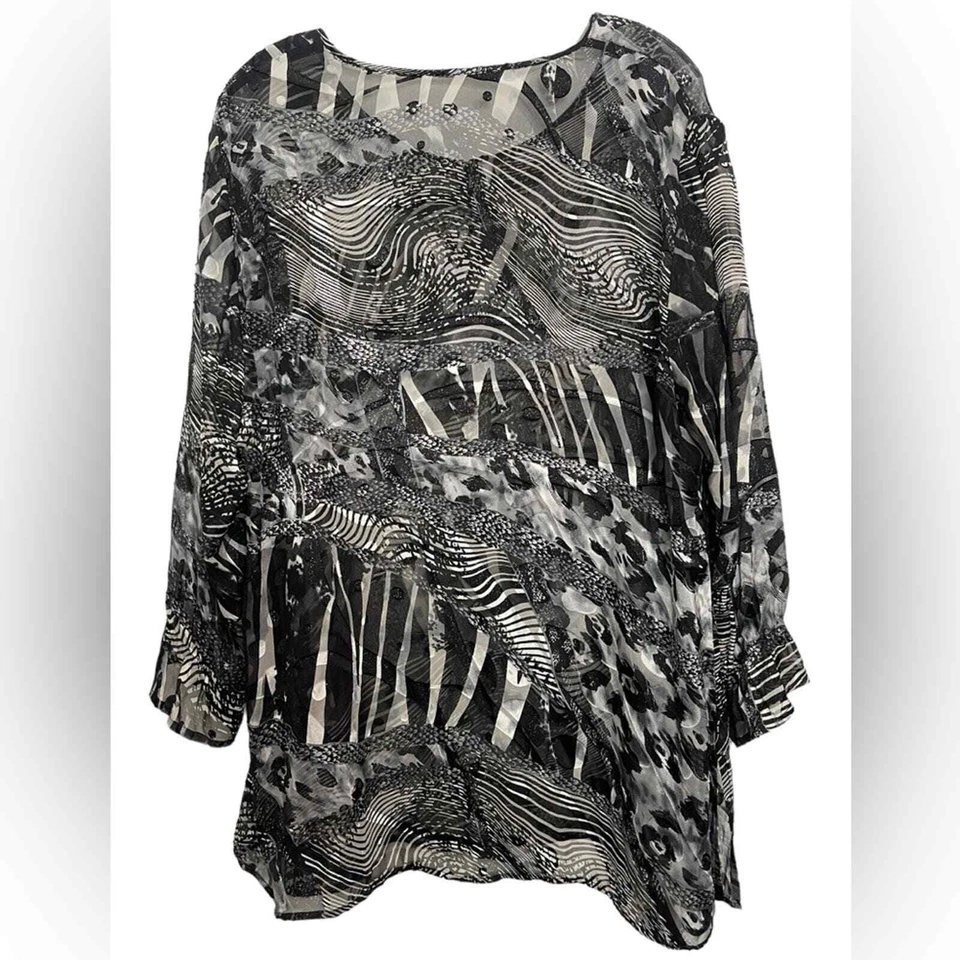 Túnica transparente vintage de mezcla de seda cubierta de playa blanco y negro cebra animal estampado L Foto 4 de 4