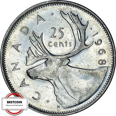 KANADA KM 62a  25 Cent Rentierkopf von 1968 in VZ-STG  3273 - Bild 1 von 2