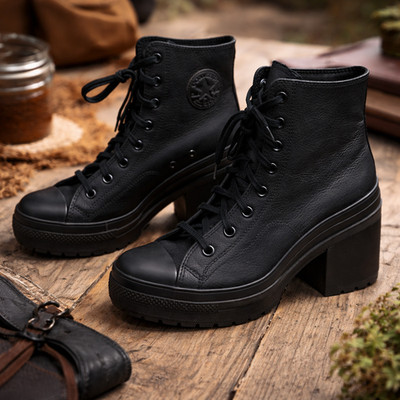 Converse Chuck 70 De Luxe Heel Platform Boots Black Leather High Top M9.5 W11.5