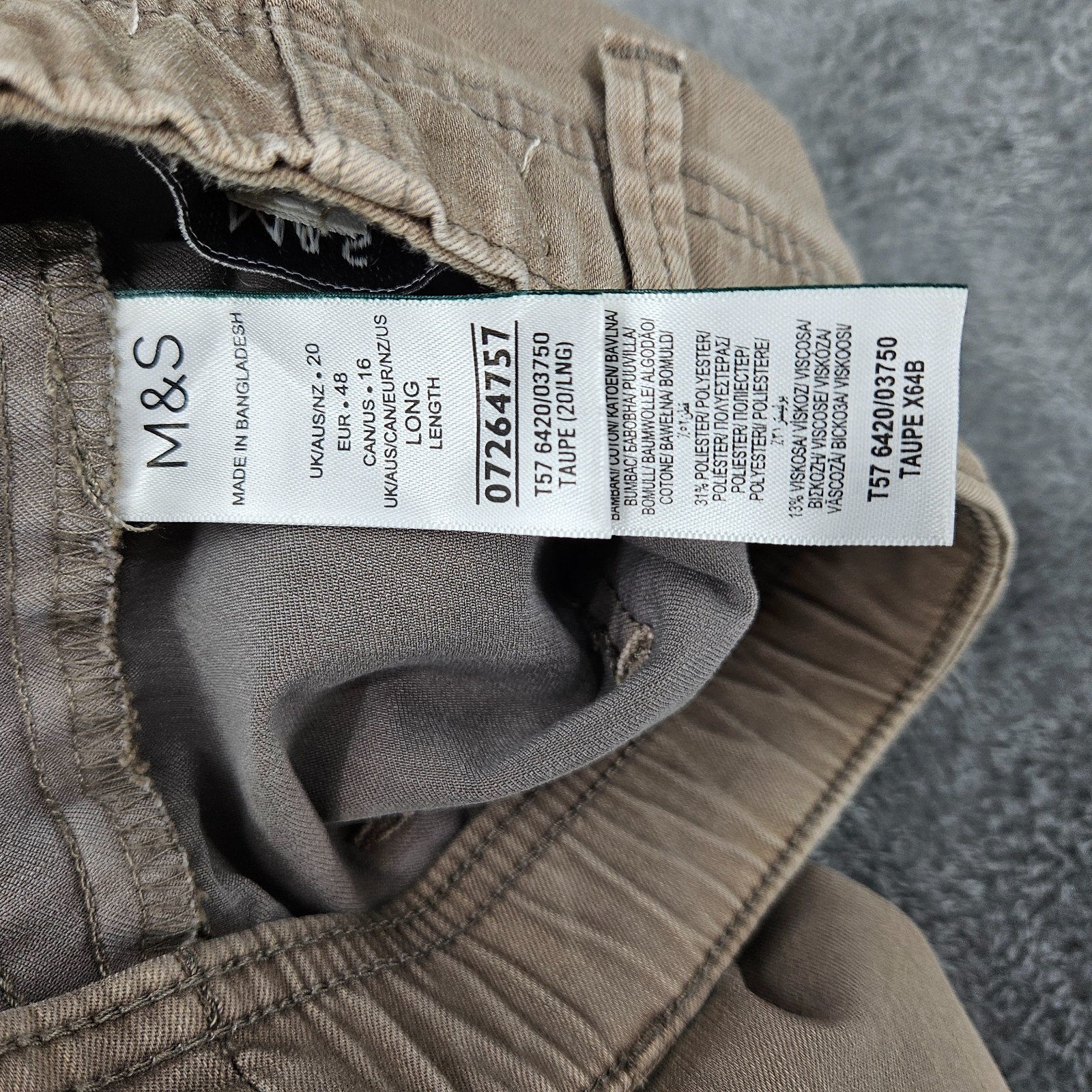 M&S Taupe Jogger Trousers UK 20 Long Stretch Elastic Cuff Casual Women's image 6