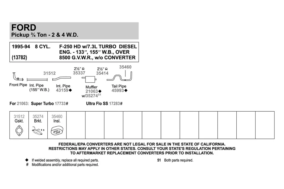 For Ford F-250 1985-1996 Walker 43159 Aluminized Steel Exhaust Intermediate Pipe Foto 3 de 4