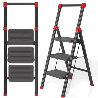 DIAMONDFORGE 3 Step Folding Ladder Wide Anti-Slip Pedal Steel Home