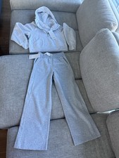 Gray Hooded Zip Hoodie  Drawstring Pants Sweatsuit Set