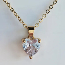 14K Gold Plated Cubic Zirconia Diamond Heart Pendant Necklace for Women