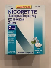 Nicorette Gum Value Pack 2MG White Ice Mint Flavor Of 160 Pieces Exp 5/27 NEW
