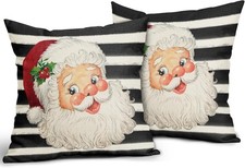 Christmas Santa Claus Throw Pillow Covers 18x18 Inch Set of 2 with Black Strips