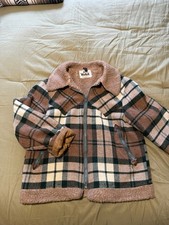 Vintage Woolrich Plaid Wool Jacket Sherpa Lined Zip-Up Coat Size M-L 80s 90s VTG