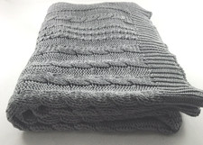 Burt's Bees Baby Blanket Cable Knit Heather Gray 100 Organic Cotton 30x40"