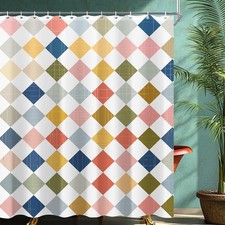 Vintage Colorful Checkered Shower Curtain Sets for Bathroom 60Wx72H Retro 70s...