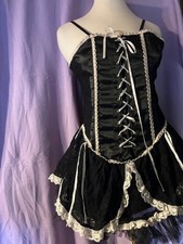 Living Dead Souls Gothic Kleid schwarz weiß Größe L Spitze Tüll Schnürung