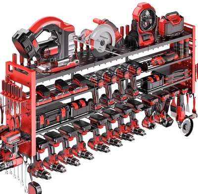 49.8'' W Super Large Power Tool Organizer Wall Mount,4-Layer Heavy Duty Tool S...