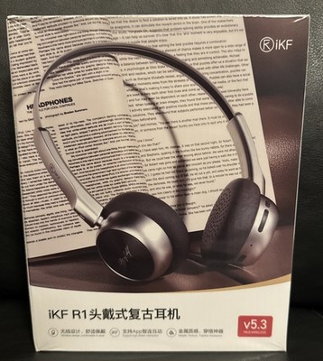 IKF-R1 Retro Wireless Bluetooth Headphones V5.3 Built-In Mic Black New Sealed