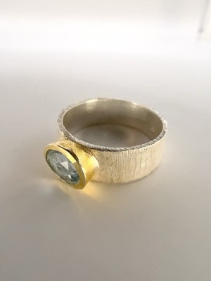 925 Silber Ring mit Blue Topaz   breite Schiene, Gr 60