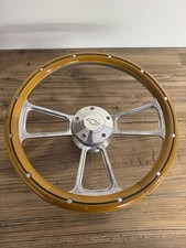 14 Black Steering Wheel Wood Brass Rivets Billet Chevy Bowtie Horn 14 Black Steering Wheel Wood Brass Rivets Billet Chevy Bowtie Horn