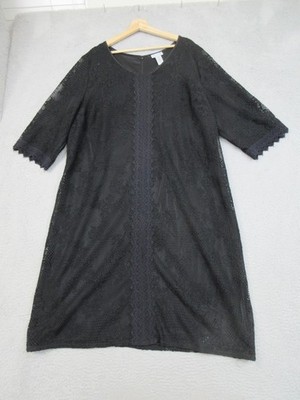 Catherines Lace Overlay Dress Women 3X Black Scalloped Trim Evening Wedding Work