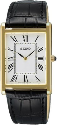 Seiko Herrenuhr mit weißem Zifferblatt & schwarzem Lederarmband SWR104P1