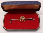 9ct Gold & Silver Victorian Fox Head Horseshoe & Riding Crop Brooch / Stock Pin