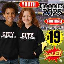 2025 Youth Football Hoodie Black Team Sports Fan Pullover Sweatshirt S  4XL