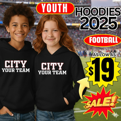 Youth Football Hoodie Black Team Sports Fan Pullover Sweatshirt S 4XL