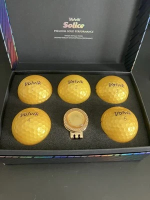 Volvik Gold Edition Solice Premium Golf Ball Set. 5/Gold Balls Marker & Hat Clip