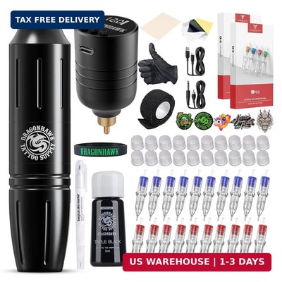 Dragonhawk Wireless Tattoo Pen Kit - Rotary Tattoo Gun Machine with 1300mAh Batt